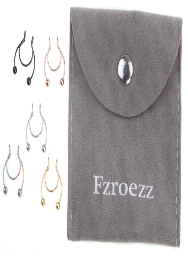 Fzroezz 20G Fake Nose Rings Hoop Clip-on Stainless Steel Septum Jewelry Non Piercing Fake Cartilage Earring Lip Rings Faux Nose Ring Piercing Jewelry for Women Men (Set F) - Image 2